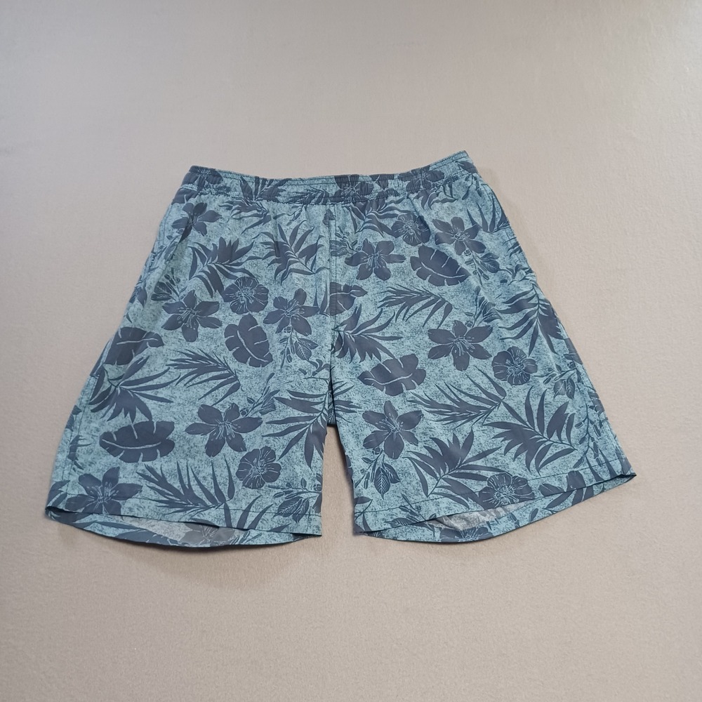 Mens Tropical Floral Swim Trunks Blue Gray Elastic Waist Mesh Liner Size Medium - Picture 1 of 8